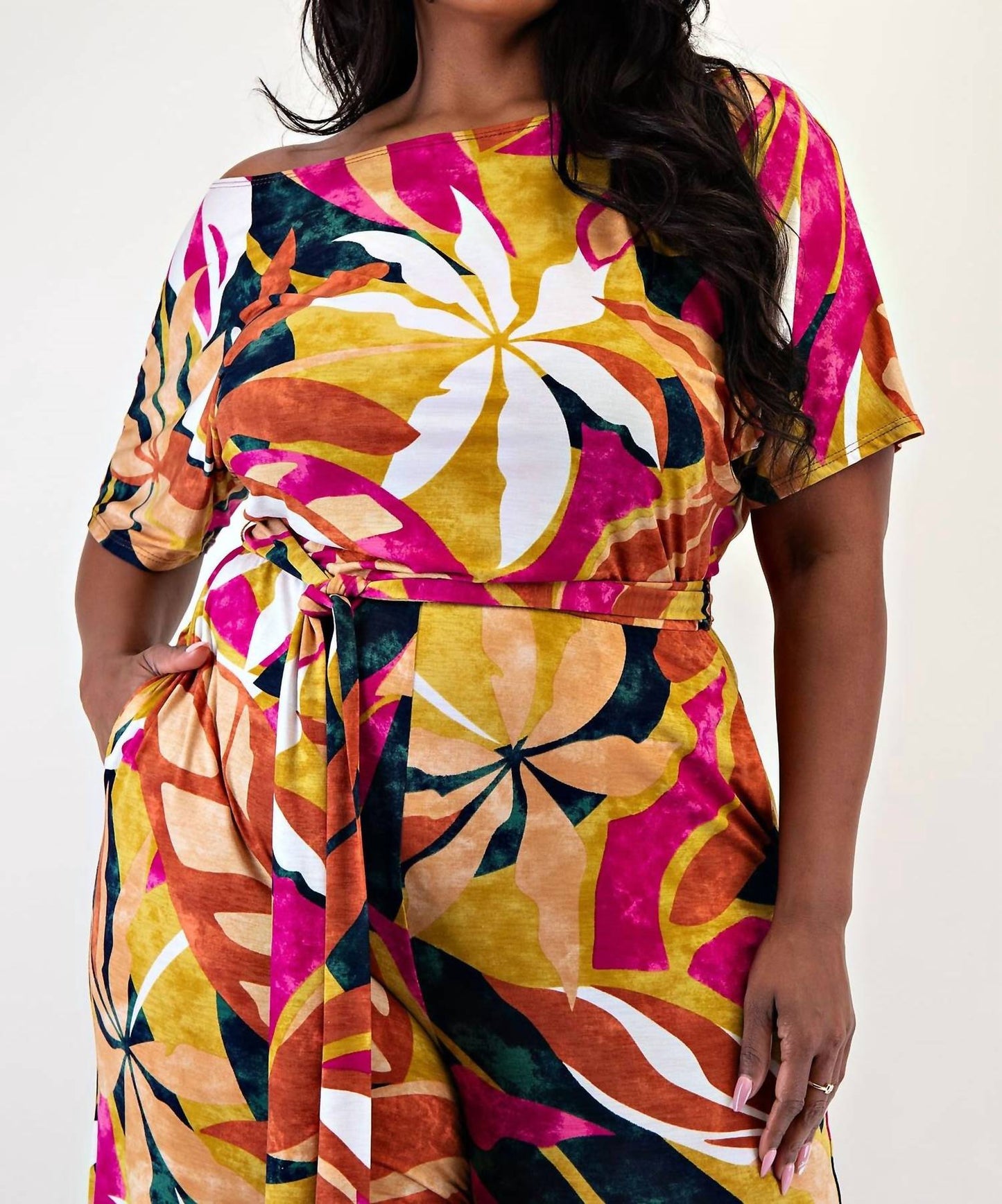 The Curve La - Plus Size Off The Shoulder Wide Leg Jumpsuit