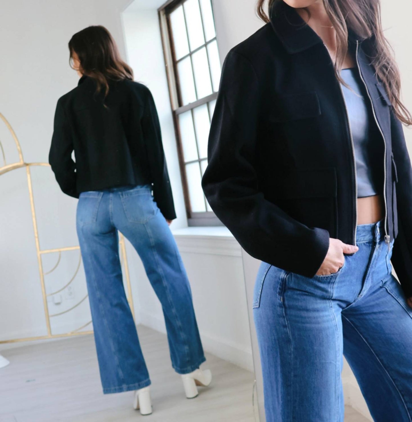 2.7 August Apparel - English Factory Black Zip Up Jacket