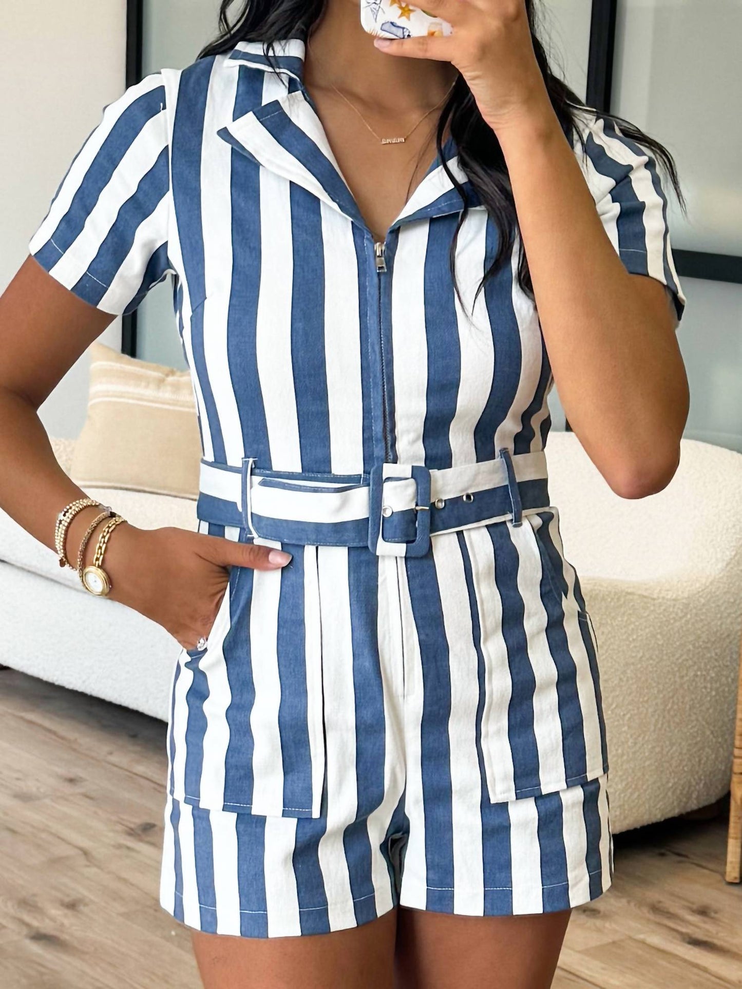 Day + Moon - Stripe Collar Romper