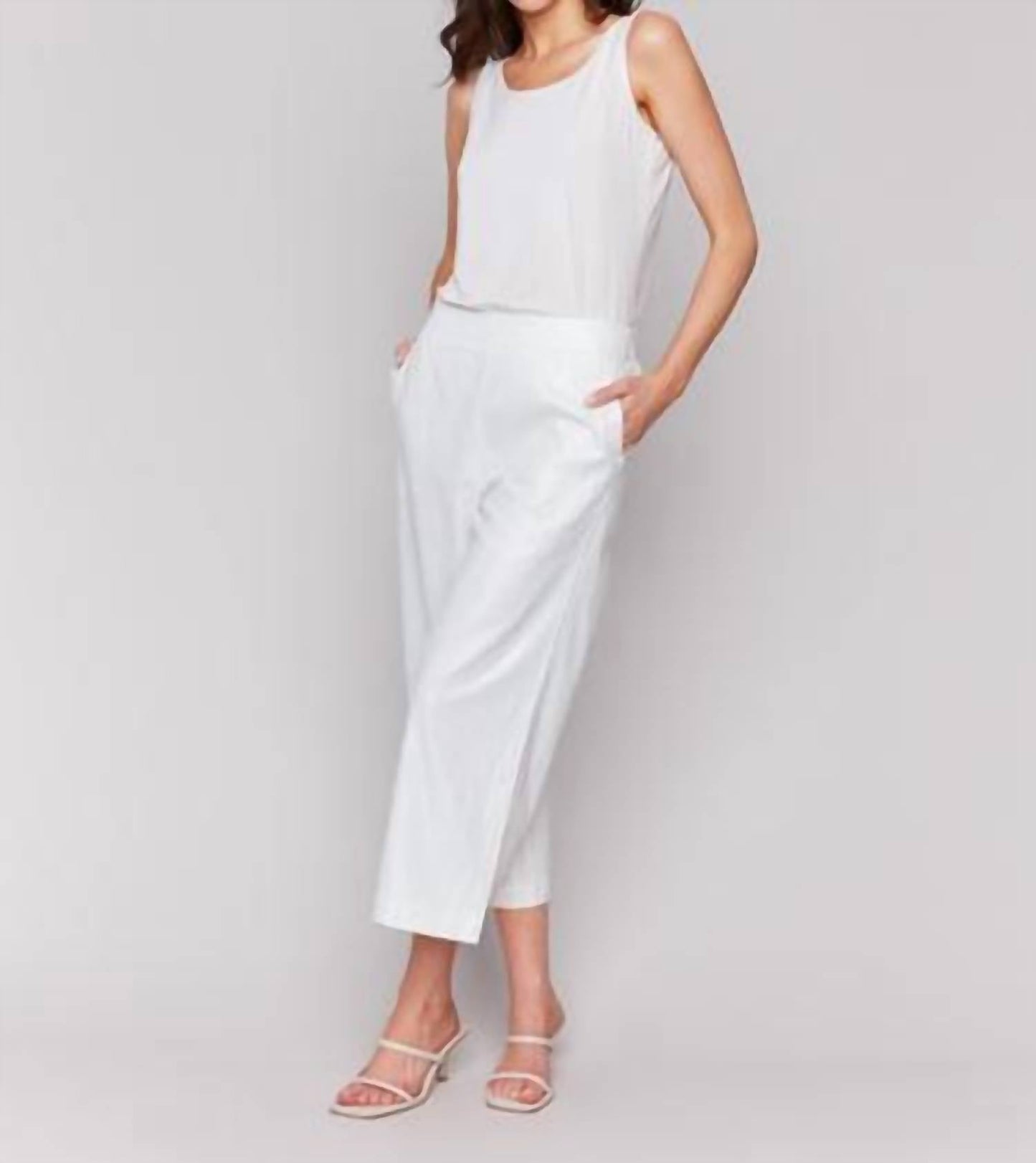 Charlie B - Foil Linen Blend Cropped Pull-on Pants