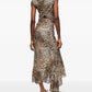 Ganni - Printed Marl Mesh Long Ruched Crossover Dress