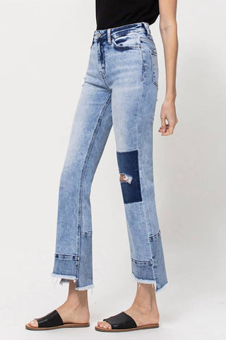 Flying Monkey - High Rise Distressed Patched Crop Flare Jeans