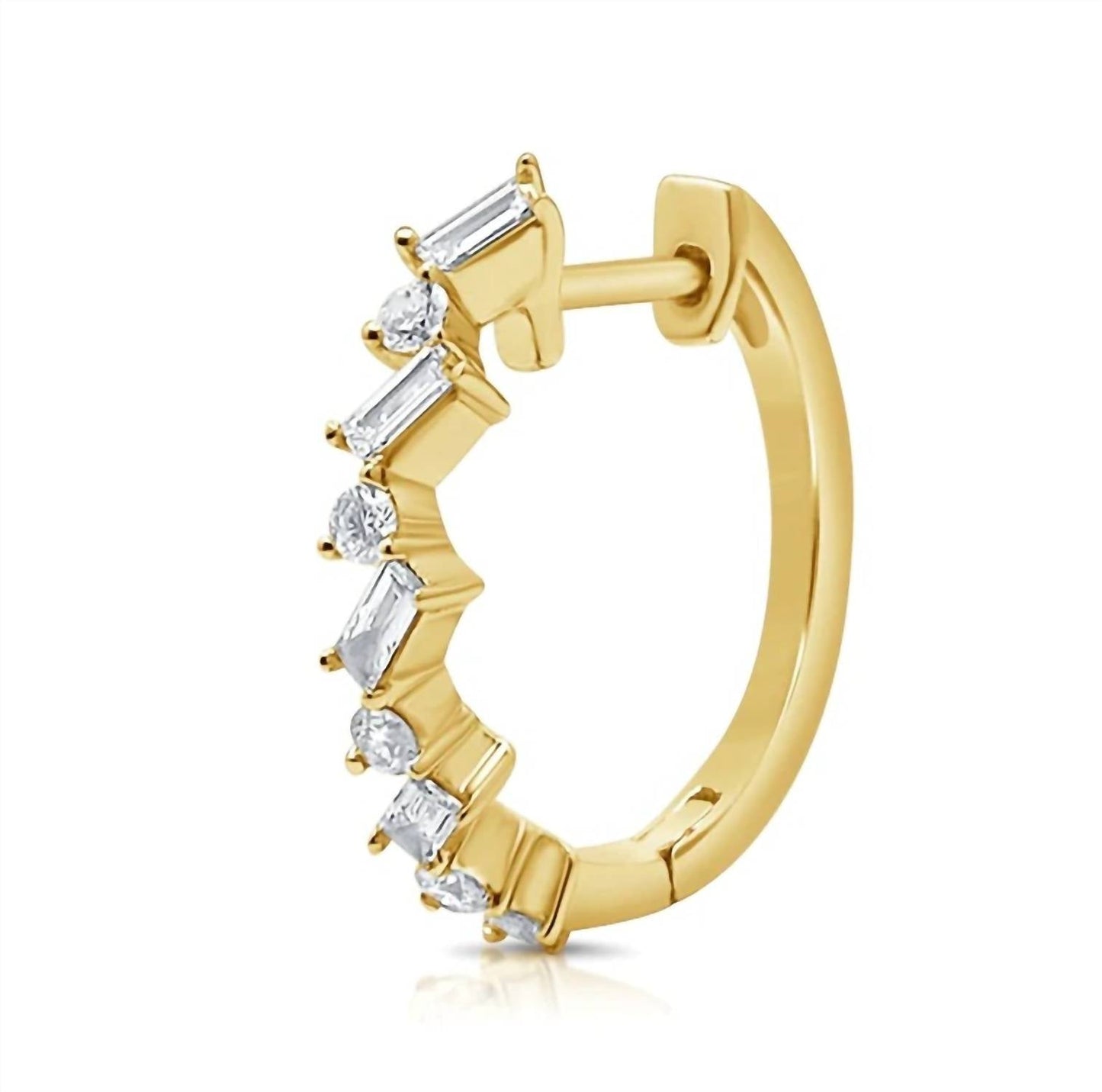 Diana M Jewels - 10 Baggett And Round Diamonds Huggie Earrings