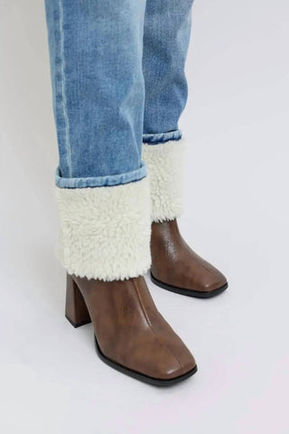 Judy Blue - High Waist Shearling Cuff Straight Denim Jeans