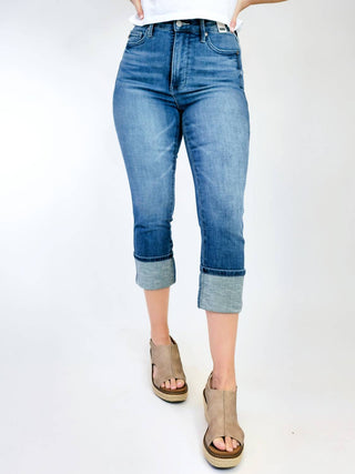 Judy Blue - High Waist Tummy Control Cuff Capri Jeans