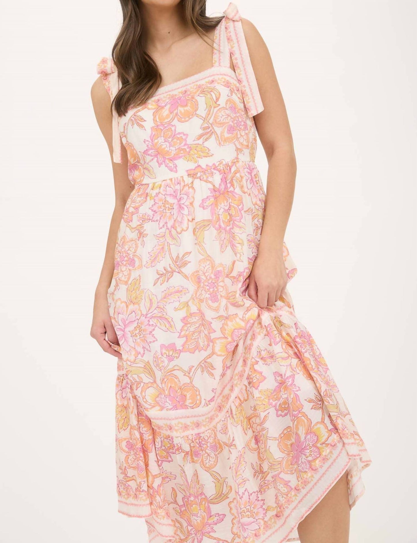 Blu Pepper - Floral Trim Detail Tie Strap Midi Dress