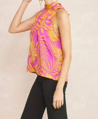 Entro - Tropical Leaf Print Halter Top