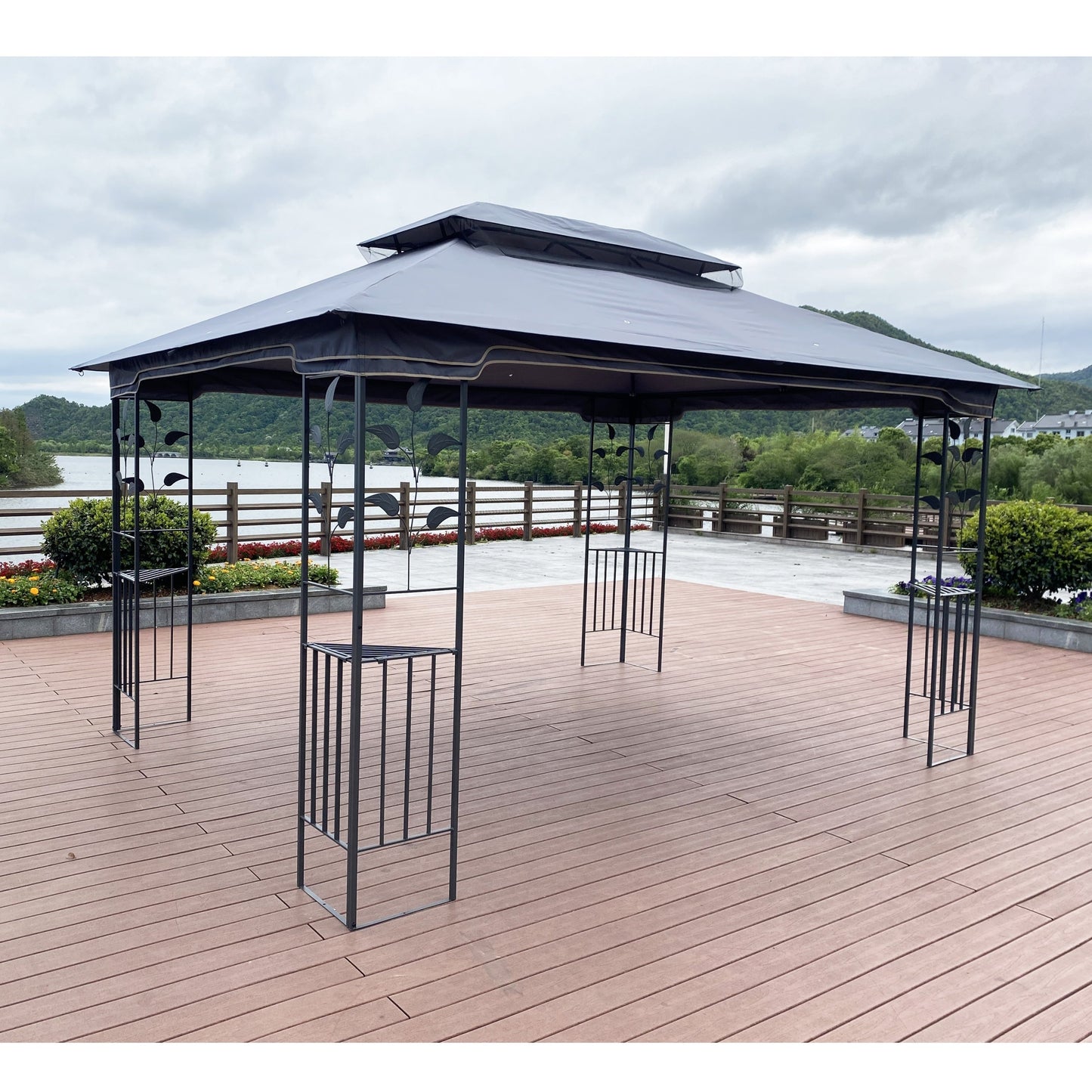 13 x 10 Ft Patio Gazebo Tent with Ventilated Double Roof and Mosquito Net