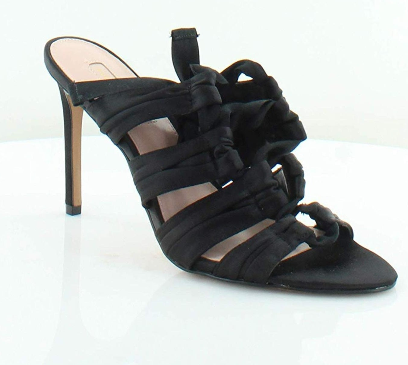 Avec Les Filles Women's Janelle Satin Open Toe Special Occasion Strappy Sandals Black Size 8.5