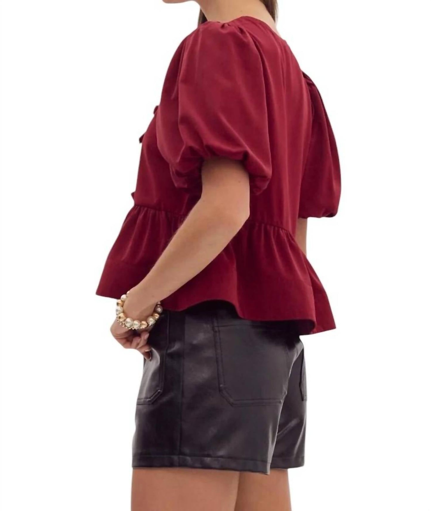 Entro - Danielle Puff Sleeves Bow Detail Top