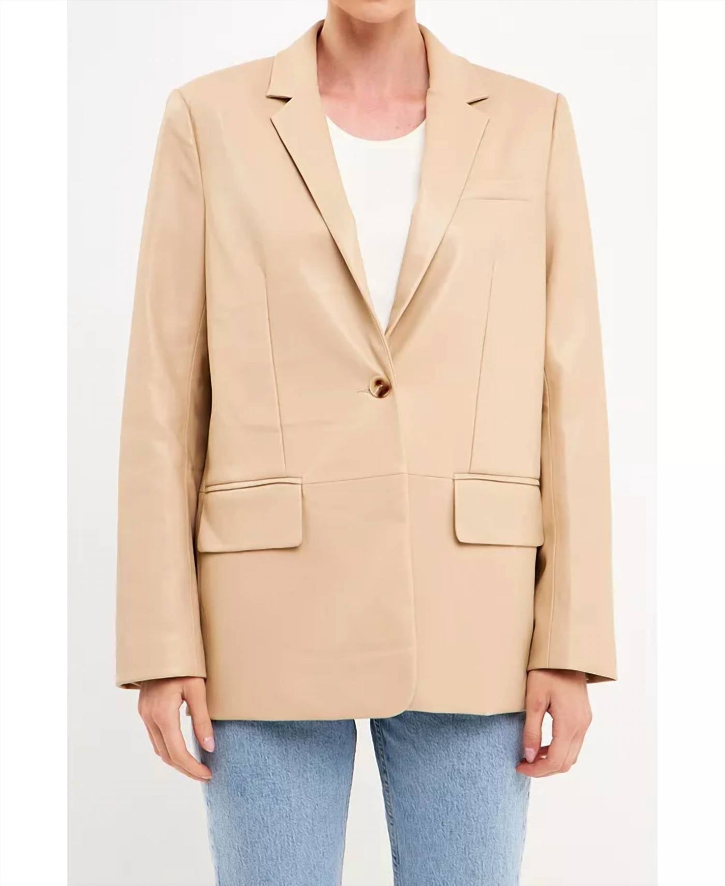 Endless Rose - Faux Leather Notch Lapel Blazer