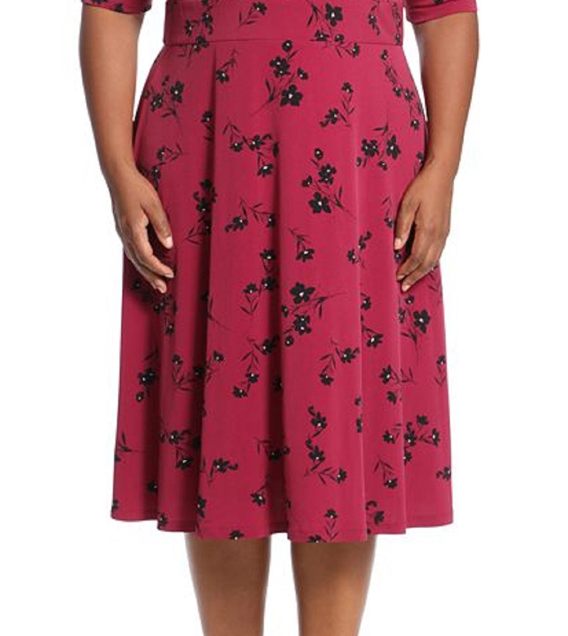 London Times Women's Three Quarter Sleeve Inset Waist MIDI Dress Pink Size 18W