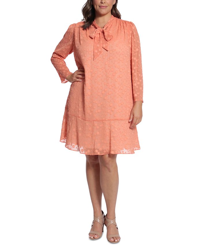 London Times Women's Tie Neck Shift Dress Orange Size Petite Small