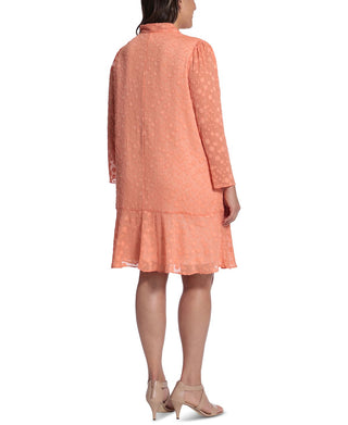 London Times Women's Tie Neck Shift Dress Orange Size Petite Small