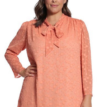 London Times Women's Tie Neck Shift Dress Orange Size Petite Small