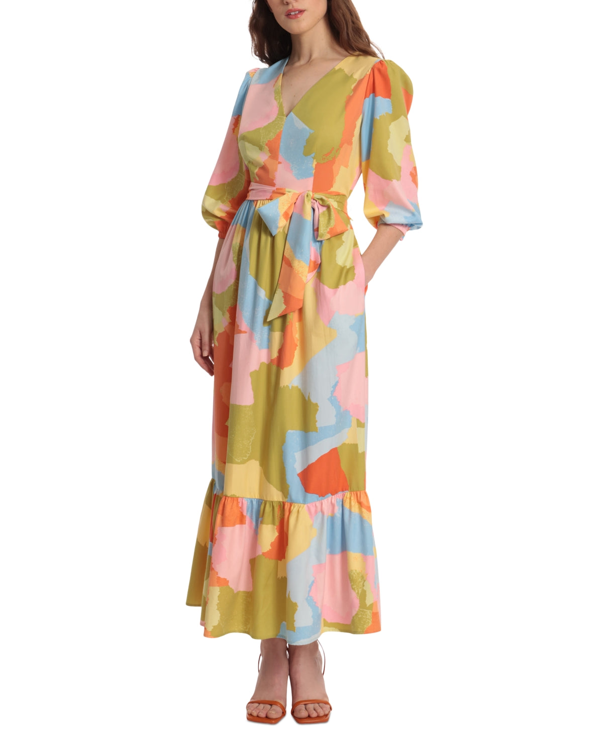 Donna Morgan Women's Belted Tiered Maxi Dress Blue Size 2