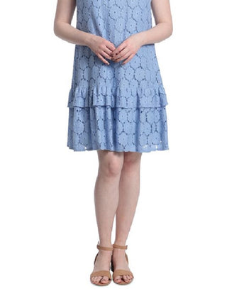 London Times Women's Lace Shift Dress Blue Size 10Petite