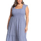 London Times Women's Gingham Smocked Top Midi Dress Blue Size 3X