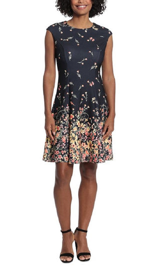 London Times Women's Printed Fit & Flare Dress Black Size 12Petite