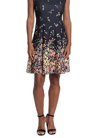 London Times Women's Printed Fit & Flare Dress Black Size 12Petite