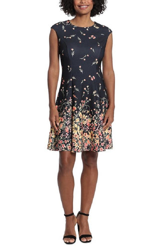 London Times Women's Printed Fit & Flare Dress Black Size 14 Petite