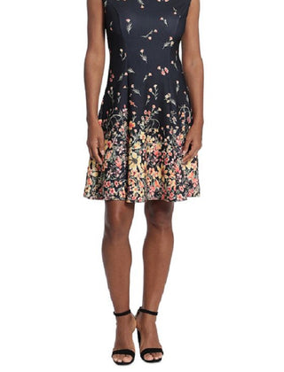 London Times Women's Printed Fit & Flare Dress Black Size 14 Petite