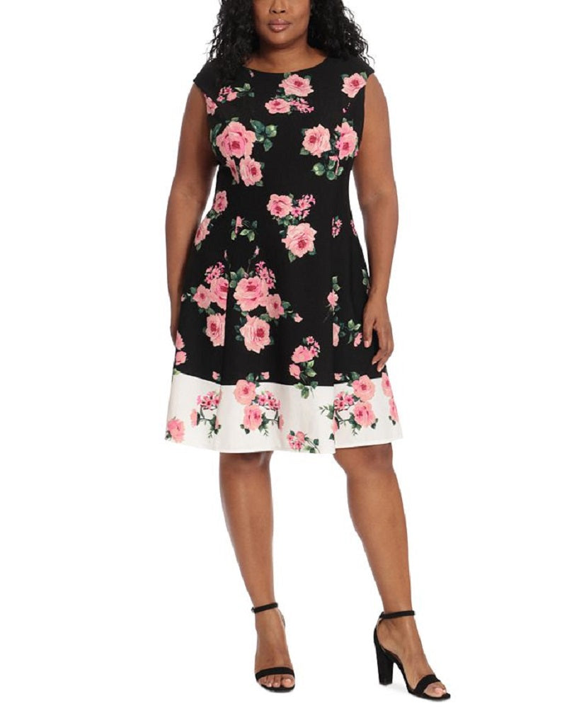 London Times Women's Floral Print Fit & Flare Dress Black Size Petite Small
