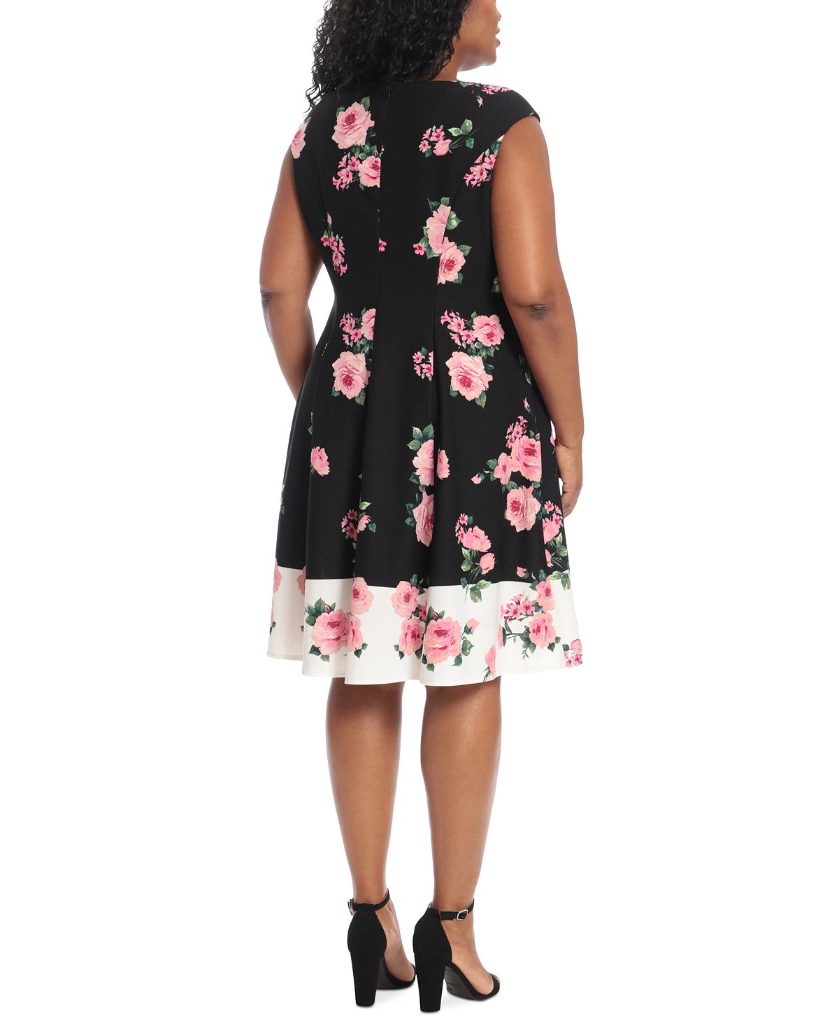 London Times Women's Floral Print Fit & Flare Dress Black Size Petite Small