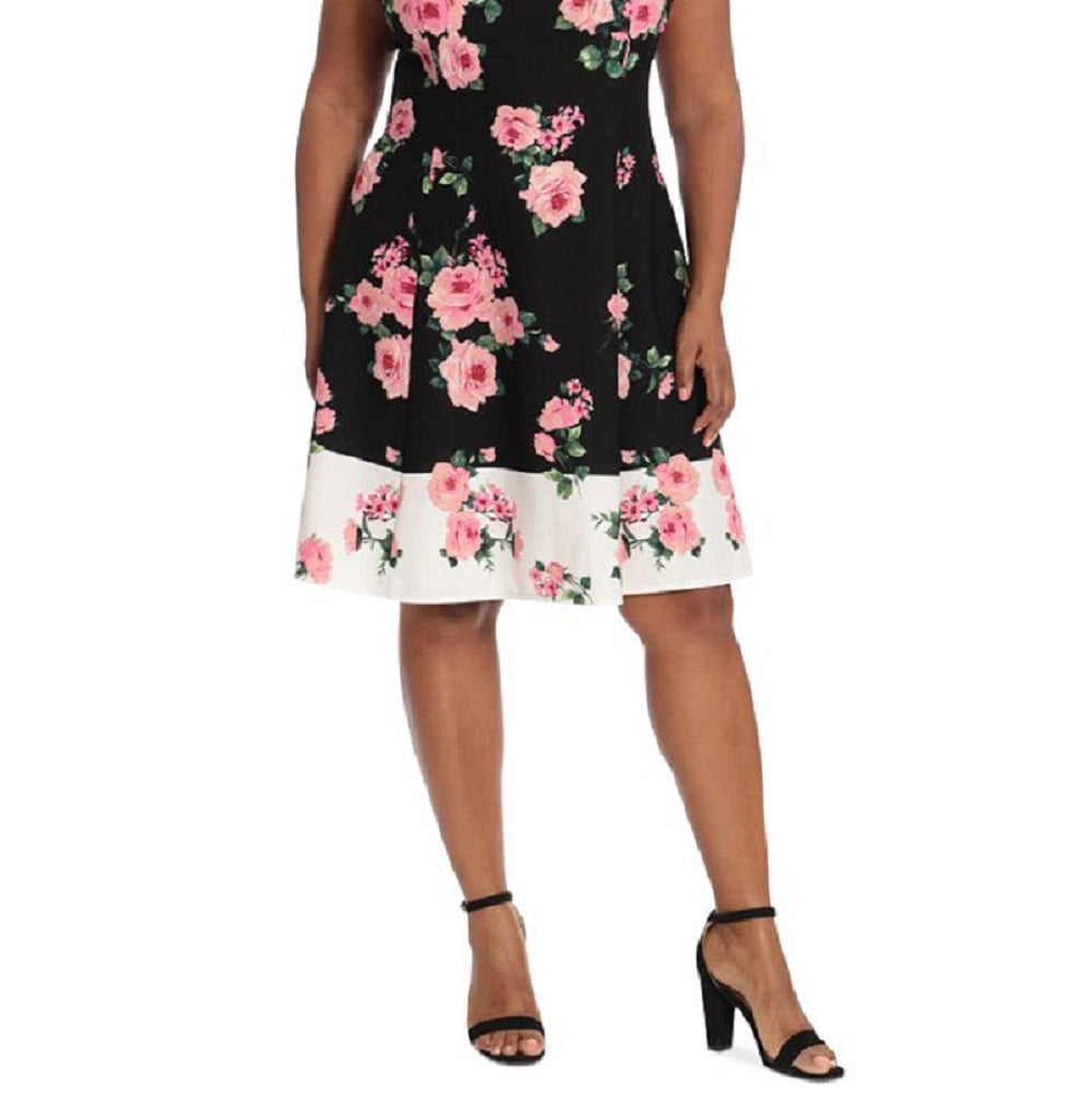 London Times Women's Floral Print Fit & Flare Dress Black Size Petite Small