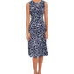 London Times Women's Pleated Neck Belted Dress Blue Size 10Petite