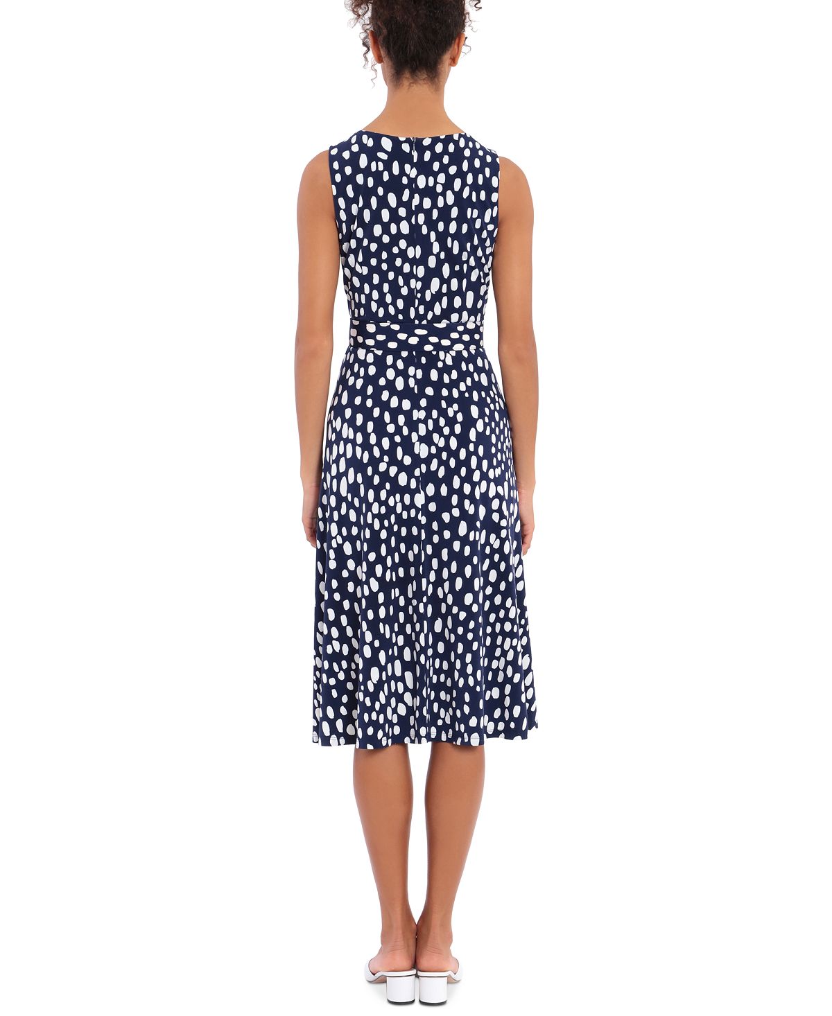 London Times Women's Pleated Neck Belted Dress Blue Size 10Petite