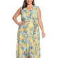 London Times Women's Ruffled Floral Midi Dress Yellow Size 16
