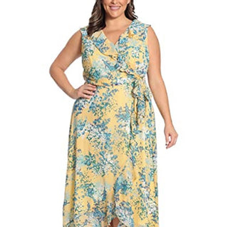 London Times Women's Ruffled Floral Midi Dress Yellow Size 16