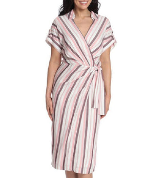 London Times Women's Striped Wrap Style Dress Pink Size 14