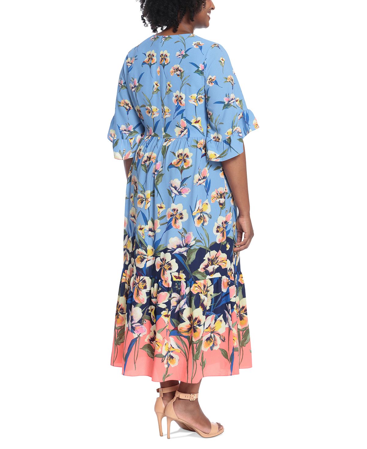 London Times Women's Floral Print Maxi Dress Blue Size 22W