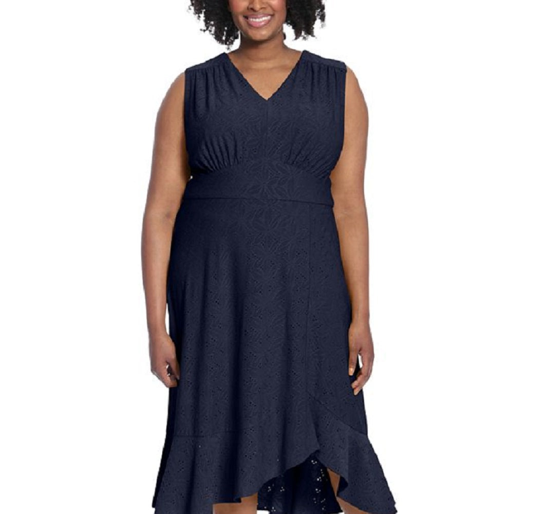 London Times Women's Sleeveless Flared Midi Dress Blue Size 22W