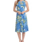 London Times Women's Floral Print Pleated Keyhole Neck Midi Dress Blue Size 8