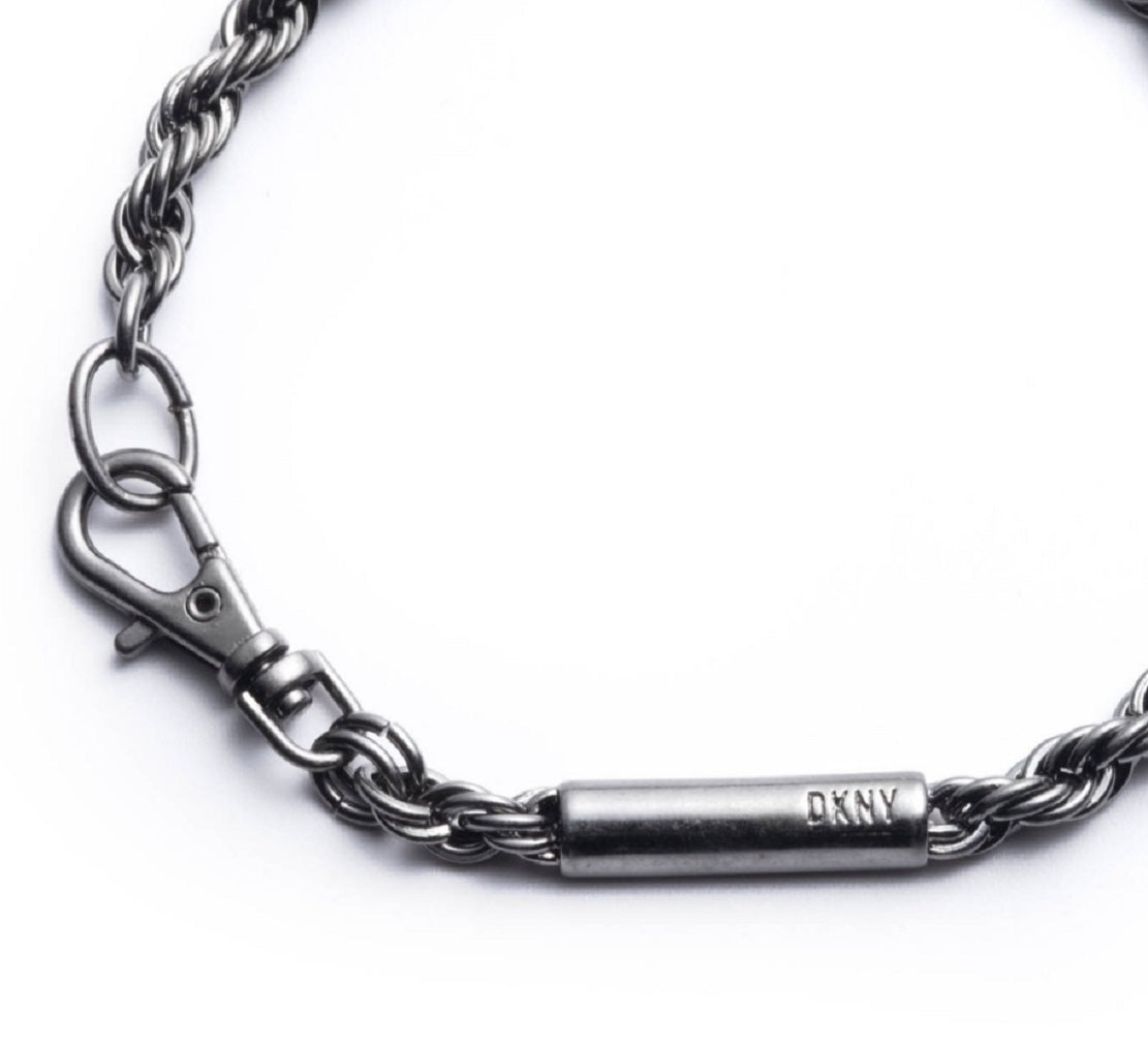 DKNY Men's Hematite Tone Chain Flex Bracelet Gray Size Regular