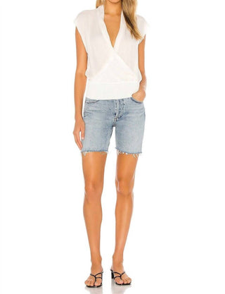 Theory - Draped Combo V Neck Silk Sleeveless Blouse