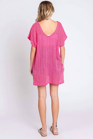 Trendsi - GeeGee Short Sleeve Side Slit Knit Cover Up Dress