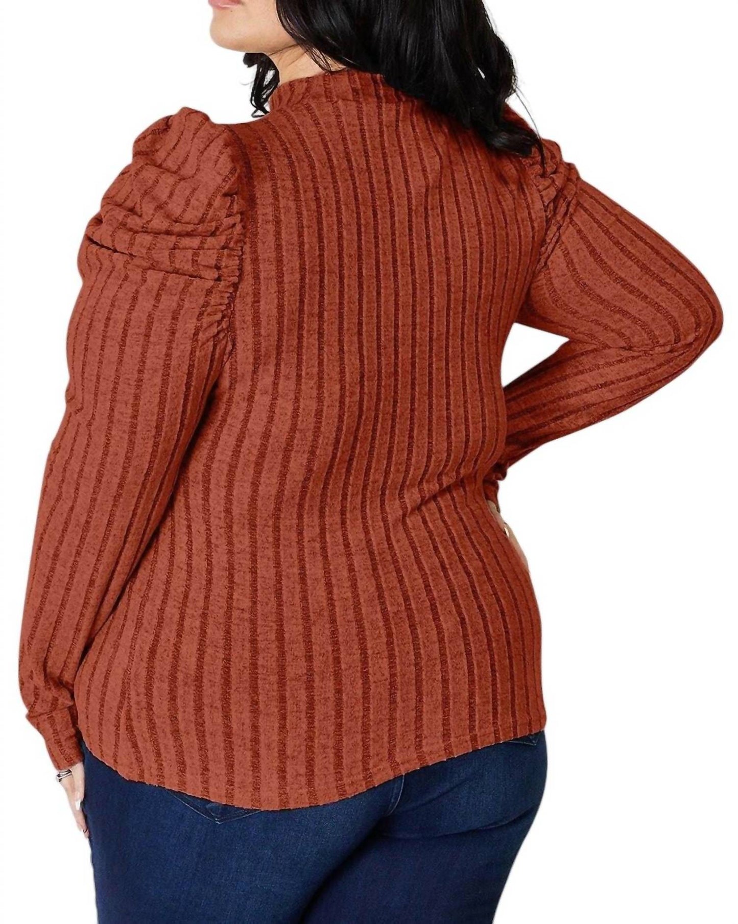 Basic Bae - Ribbed mock neck top with puff sleeves