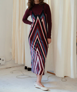 Mima Rosso - Velour Striped Pinafore Dress