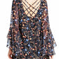 Kensie - Unlined Chiffon Sleeve High Low Cuff Ruffle Detail V-Neck Shift Dress