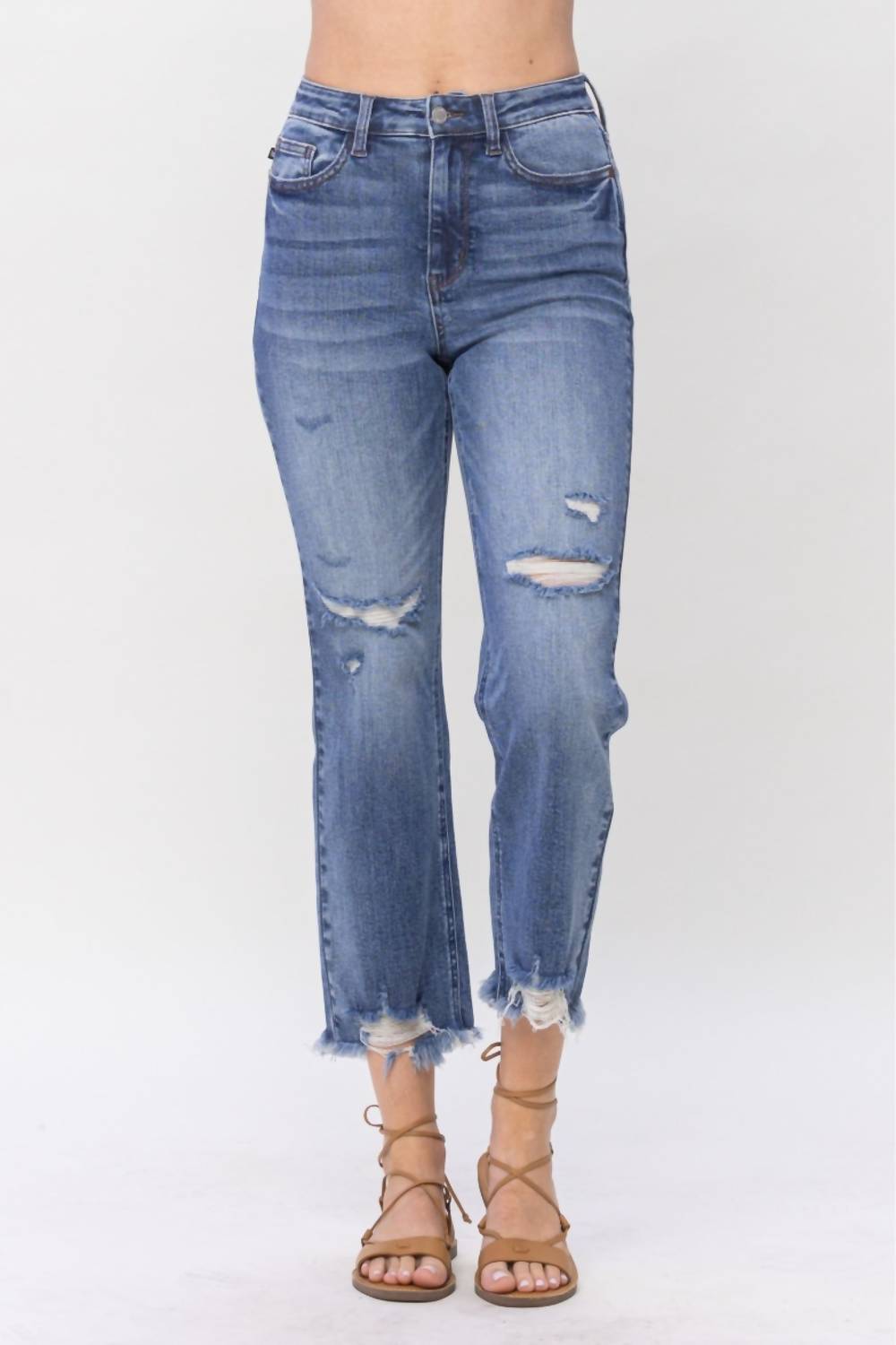 Judy Blue - High Waist Destroyed Straight Cropped Jean