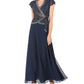 J Kara Embellished Long Side-Tie Gown Blue Size 16