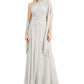 J Kara Women's Beaded Gown & Chiffon Scarf Silver Size 6