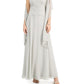 J Kara Women's Beaded Gown & Chiffon Scarf Silver Size 6