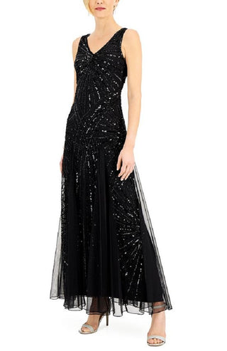 J Kara Women's V Neck Beaded Gown Black Size 10