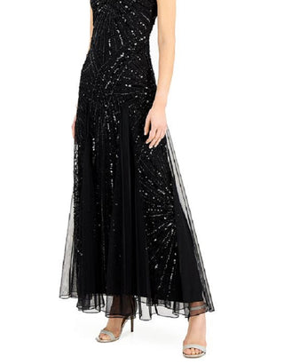 J Kara Women's V Neck Beaded Gown Black Size 10