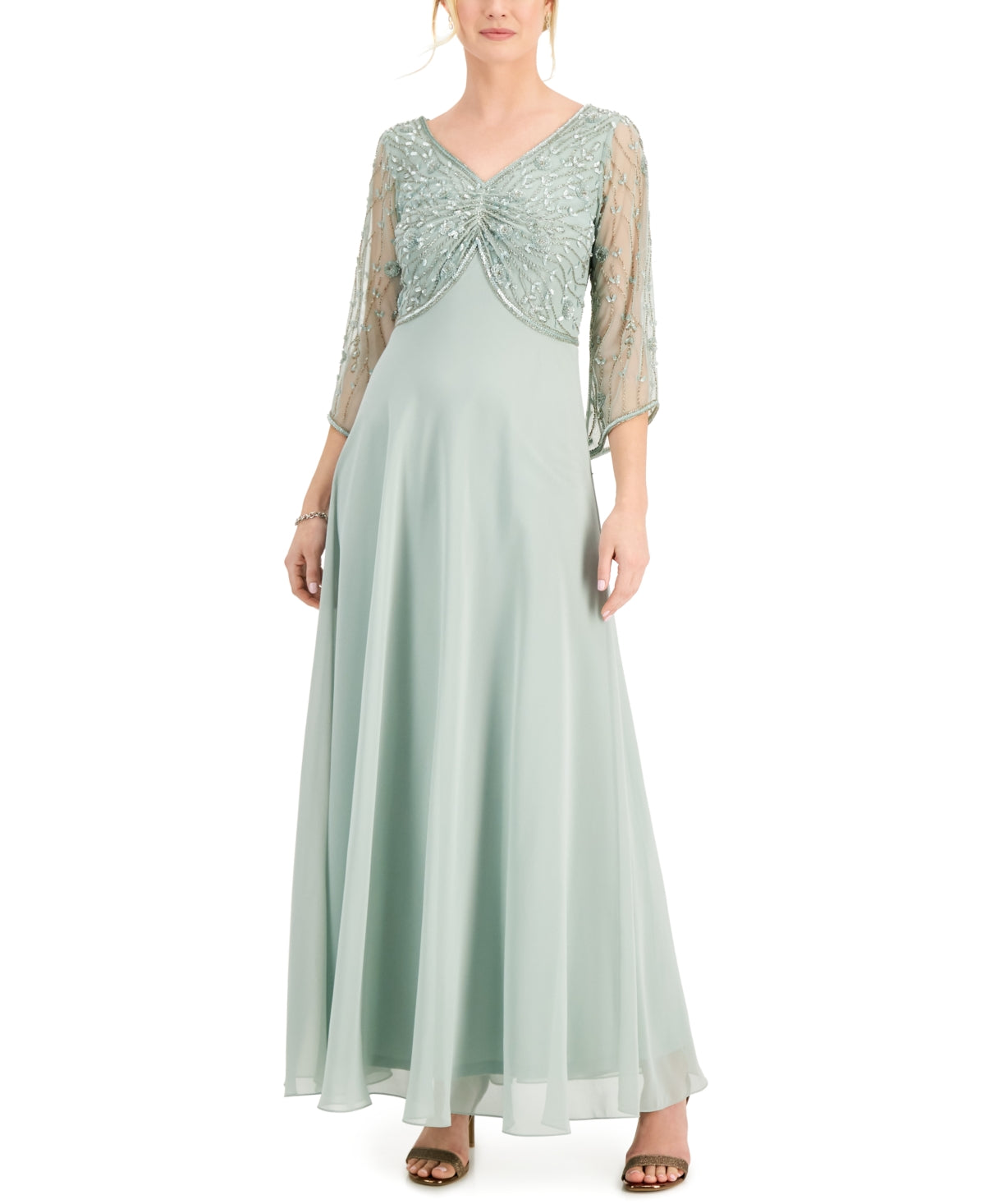 J kara Women's Sequined Long Evening Dress Green Size 12